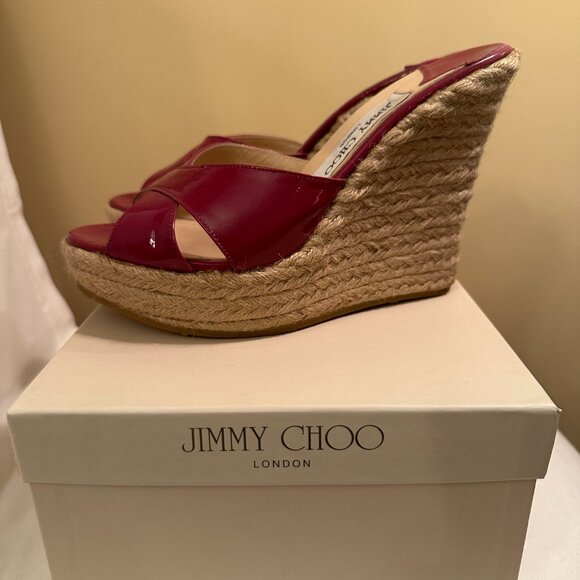 JIMMY CHOO!!! Phyllis Patent Leather Espadrille Sandals - Fuchsia, size 38 - Picture 4 of 4
